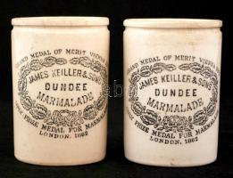 James Keiller &amp; Sons Dundee Marmalade kerámia tégely (2db), egyiken hajszálrepedés, jelzett, fedő nélkül m:11 cm