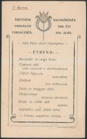 1906 Nagykőrös, Az Stark Pálné udvari helyiségében rendezett érettségi vizsgálati társas-ebéd menükártyája