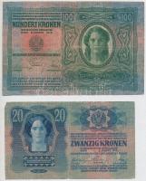 1917. 2K + 1920. 1K + 1912. 100K + 1913. 20K román felülbélyegzéssel T:III