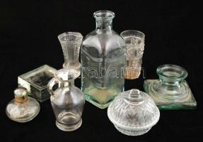 Vegyes üveg tétel: nagyméretű tintatartó, levélnehezék, borszeszégő, formába öntött cukortartó, 2 db...