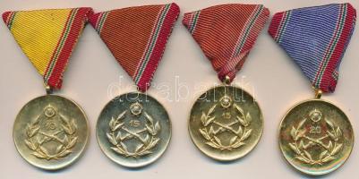 ~1960-1970. Honvédelmi Érdemérem fém kitüntetések mellszalagon (4x), 10, 15 és 20 év után T:2