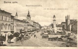 Bestercebánya, Banska Bystrica; IV. Béla király tér a toronyból nézve, piac, gyógyszertár, Nemzeti szálló / square, market, pharmacy, hotel (EK)