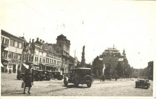 1938 Kassa, Kosice; Nemzeti Színház, automobilok / theater, automobiles, photo, &#039;Kassa visszatért&#039; So. Stpl.