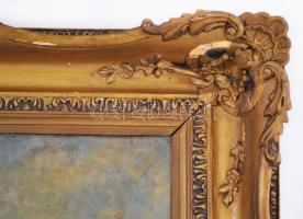 Újváry Ignác (1860-1927): Hazafelé. Olaj, vászon, jelzett, sérült antik keretben, piszkos, 54×68 cm