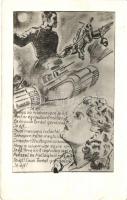 2 old WWII graphic postcards, Hungarian military songs, tank, aircraft