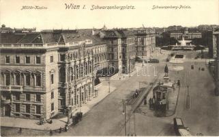 Vienna, Wien I. Schwarzenbergplatz, Palais, Militär-Kasino / square, palace, military casino, tram