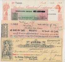 11db vegyes utazási csekk és bankszámla kivonat tétel, közte Amerikai Egyesült Államok, India, Nagy-...