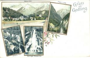 Golling an der Salzach, Pass Lueg, Wasserfall, Oberer Fall / waterfalls, floral, litho