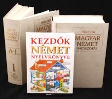 Halász Előd: Magyar-német szótár. 1-2. köt. Bp., 1990, Akadémiai Kiadó. Kicsit kopott vászonkötésben, egyébként jó állapotban. + Davies, Helen - Olaszy Kamilla: Kezdők német nyelvkönyve. Bp., 2011, Holnap Kiadó. Kartonált papírkötésben, jó állapotban.