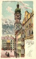 Innsbruck, Goldenes Dachl, Stadtthurm / tower, litho