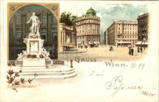 1899 Vienna, Wien; Albrechts-Platz, Mozart-Denkmal / square, statue, Kunstanstalt J. Miesler 610. floral, litho (EK)