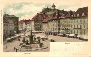 Graz, Hauptplatz / main square, market, shop of Wilhelm Bruckner