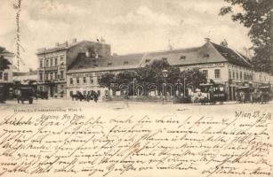 1898 Vienna, Wien XIII. Hietzing, Am Platz, Conditorei Cafe, Karl Brosch Gasthof zum Weissen Engel / square, cafe, guest house, omnibus