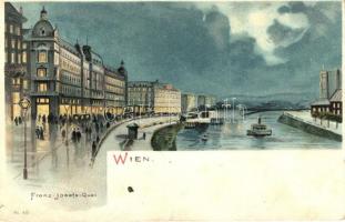 Vienna, Wien; Franz Josefs Quai / quay, night, litho