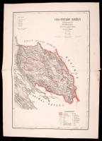 1880 Lika-Otocsáni kerület közigazgatási térképe.  Hátsek Ignác - A magyar szent korona országainak megyei térképei. Rajzolta Hátsek Ignácz. Budapest, 1880. Rautmann Frigyes Kiadó Hivatala Posner Károly Lajos. Határszínezett kőnyomat,kis hibával, 53x38cm