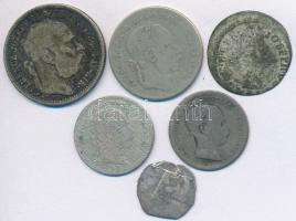 6db-os vegyes sérült, rossz minőségű ezüstpénz tétel, közte Ausztria 1868. 10kr Ag, Magyarország 189...