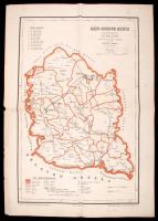 1880 Bács-Bodrog megye közigazgatási térképe.  Hátsek Ignác - A magyar szent korona országainak megyei térképei. Rajzolta Hátsek Ignácz. Budapest, 1880. Rautmann Frigyes Kiadó Hivatala Posner Károly Lajos. Határszínezett kőnyomat,kis hibával, 53x38cm