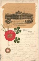 Vienna, Wien; K.k. Hof-Burgtheater / theatre, stamp with pig and clover, A. Sockl 721. Emb. litho