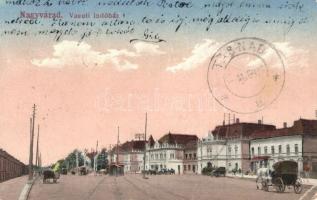 Nagyvárad, Oradea; vasútállomás, lovaskocsi / railway station, horse carriage (EK)