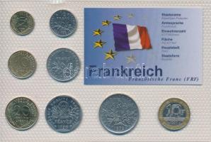 Franciaország 1973-2000. 5c-10Fr (8xklf) fémpénz szett fóliatokban T:1,1-,2 France 1973-2000. 5 Centimes - 10 Francs (8xdiff) coin set in foil packing C:UNC,AU,XF