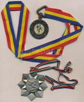 Románia 1973. Ezüstözött Br sí díjérem + DN Labdarúgó díjérem, mindkettő nyakszalagon T:2-,2 Romania 1973. Silver plated Br ski award medal + ND Soccer award medal, both on neck ribbon C:VF,XF