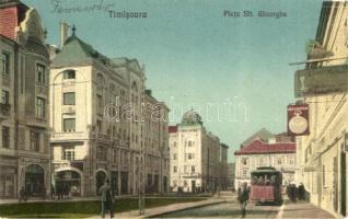 Temesvár, Timisoara; Szent György tér, villamos / square, tram (fl)