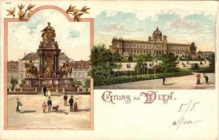 Vienna, Wien; Maria-Theresien Denkmal, K.k. Museum / monument, museum, Kunstanstalt J. Miesler 603. Art Nouveau litho