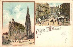 Vienna, Wien; Stephans-Dom, Graben / cathedral, street, Kunstanstalt J. Miesler 604. litho