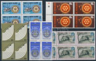 Rotary 4 blocks of 4 + 1 block of 6 + 2 FDC, Rotary motívum 4 klf négyestömb + 1 hatostömb stecklapon + 2 klf FDC