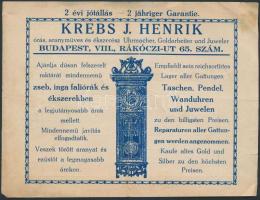 1928 Bp. VIII., Krebs J. Henrik órás, aranyműves, ékszerész reklámos számlája