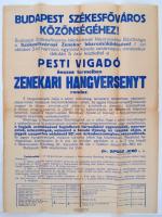 1926 Budapest Székesfőváros plakátja a Pesti Vigadó termeiben rendezendő hangversenyről, szakadásokkal, 63x47 cm