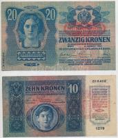 1913. 20K piros II. kiadás "Deutschösterreich" felülbélyegzéssel + 1915. 10K piros "M...