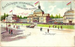 Budapest XIV. Székesfővárosi Pavilon, Bokor János vendéglője, Weingruber Ignác kávéháza, litho (EK)