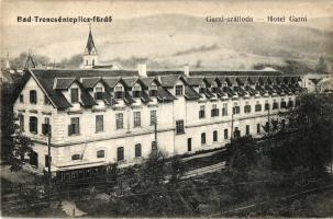 Trencsénteplic-fürdő, Trenčianske Teplice; Garni-szálló, villamos, kiadja Wertheim Zsigmond / hotel, tram (EK)