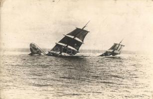 Süllyedő vitorlás hajó / sinking sailing ship, K.u.K. Etappenpostamt Scudari (Schkodra) cancellation, photo