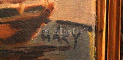 Háry jelzésel: Vízparti kolostor. Olaj, karton, sérült keretben, 28×39 cm