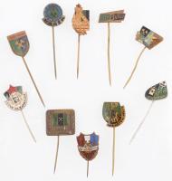10db vegyes külföldi szocialista fém kitűző, főleg bányászat témában, zománcozott és festett T:2,2- 10pcs of mixed socialist metal, mostly miner pin, enamelled and painted also C:XF,VF