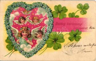 Christmas, angels, clover, floral, Emb. litho (EK)