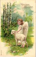 Easter, angel, lamb, M.S.i.B. 13601. litho (EK)