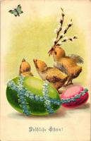 Easter, chicken, eggs, Emb. litho (small tear)