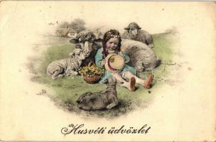 Easter, girl, lambs, M. Munk Nr. 1355. s: H. Schubert  (EK)