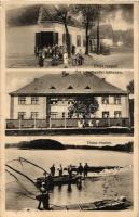 Medve, Medvedov; Vass Ignác vegyeskereskedése, Csehszlovák pénzügyőri laktanya, Duna részlet halászokkal / shop, Czechoslovakian finance guard barracks, riverside with fishermen, Dunaszerdahely visszatért So. Stpl. (kis szakadás / small tear)