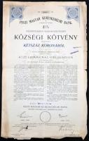 Budapest 1910. Pesti Magyar Kereskedelmi Bank 4 1/2%-os községi kötvénye 200K-ról, szárazpecséttel és szelvényekkel T:III,III-
