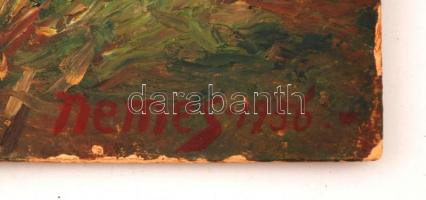 Nemes jelzéssel: Szénaboglyák. Olaj, karton, sérült, 39×47 cm