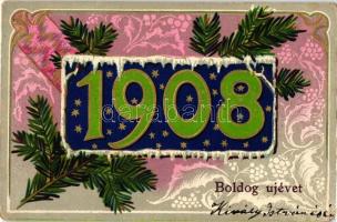 1908 New Year, Art Nouveau, Emb. litho (EM)