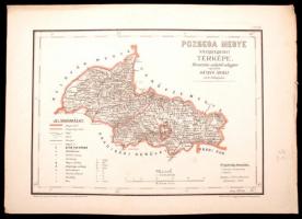 1880 Pozsega megye közigazgatási térképe. Hátsek Ignác - A magyar szent korona országainak megyei térképei. Rajzolta Hátsek Ignácz. Budapest, 1880. Rautmann Frigyes Kiadó Hivatala Posner Károly Lajos. Határszínezett kőnyomat,kis hibával a széleken, 27x38cm