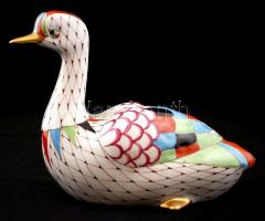 Hollóházi pikkely mintás kacsa, kézzel festett, jelzett, hibátlan, m:15 cm, h:18 cm