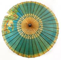 Dekoratív madármotívumos japán bambuszernyő, kis sérüléssel, m: 69 cm
