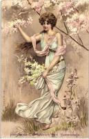 Lady in the spring forest, A. & M. No. 578, litho (EK)
