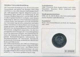 NSZK 1986D 5M "Heidelberg Egyetem 600. évfordulója" emlékérem bélyeges borítékban, alkalmi...